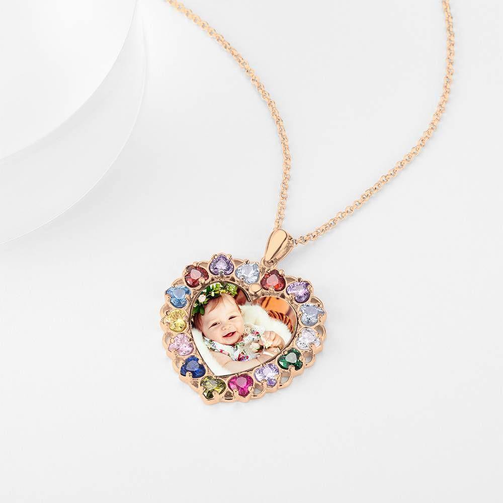 Photo Engraved Necklace Rhinestone Crystal Colorful, Heart-shaped Photo Necklace Keepsake Gift Rose Gold Plated - Colorful - soufeelus