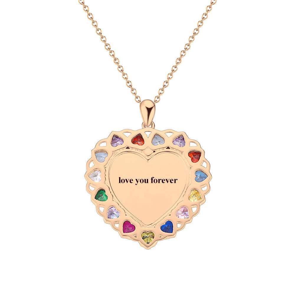 Photo Engraved Necklace Rhinestone Crystal Colorful, Heart-shaped Photo Necklace Best Gift Rose Gold Plated - Photocopying - soufeelus