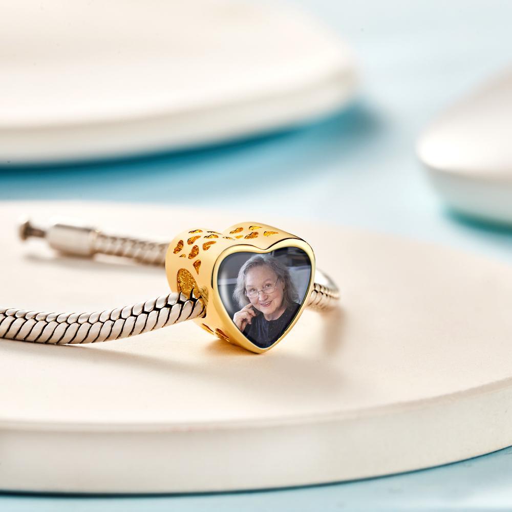 Custom Photo Charm Heart-shaped Hollow Carved Commemorative Gifts for Grandma -