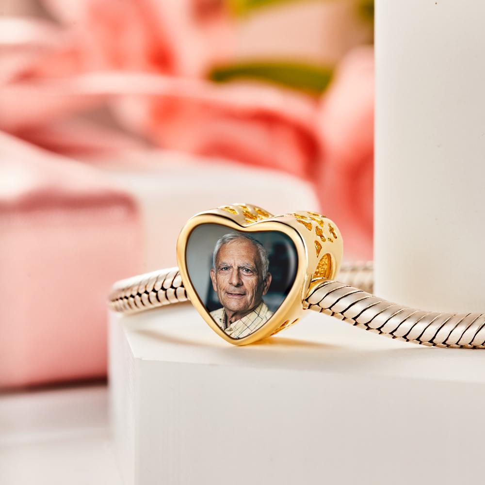 Custom Photo Charm Heart-shaped Hollow Carved Commemorative Gifts for Grandpa - 