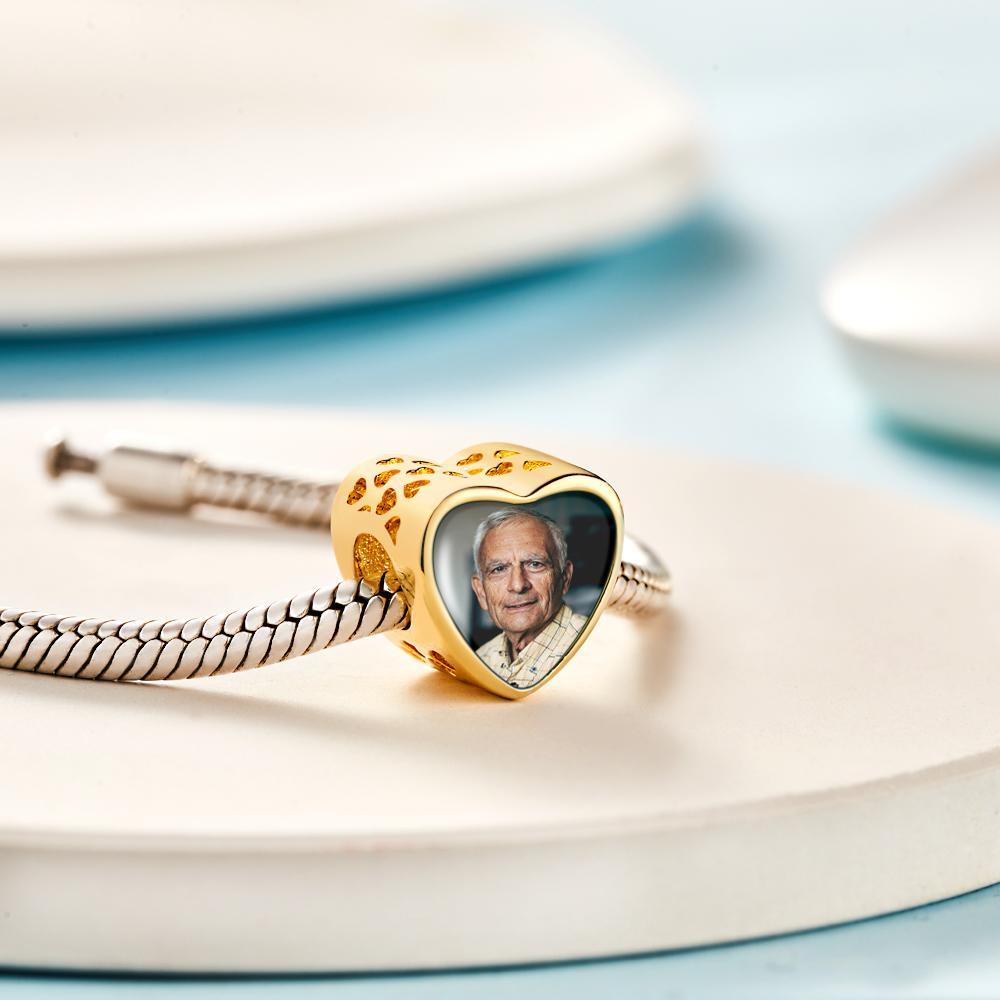 Custom Photo Charm Heart-shaped Hollow Carved Commemorative Gifts for Grandpa - 