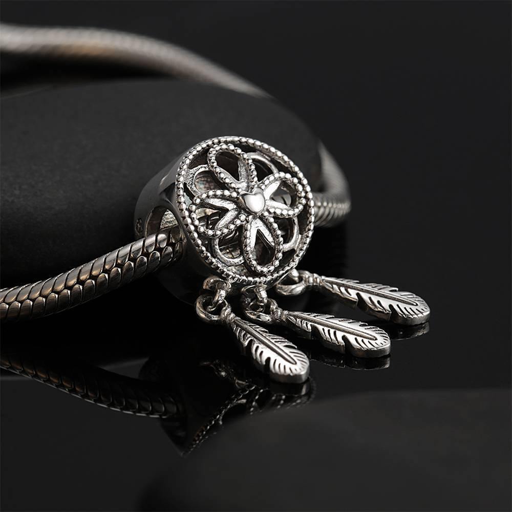 Engraved Photo Charm Dreamcatcher Platinum Plated