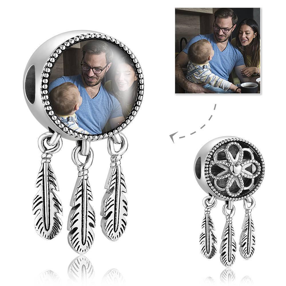 Engraved Photo Charm Dreamcatcher Platinum Plated