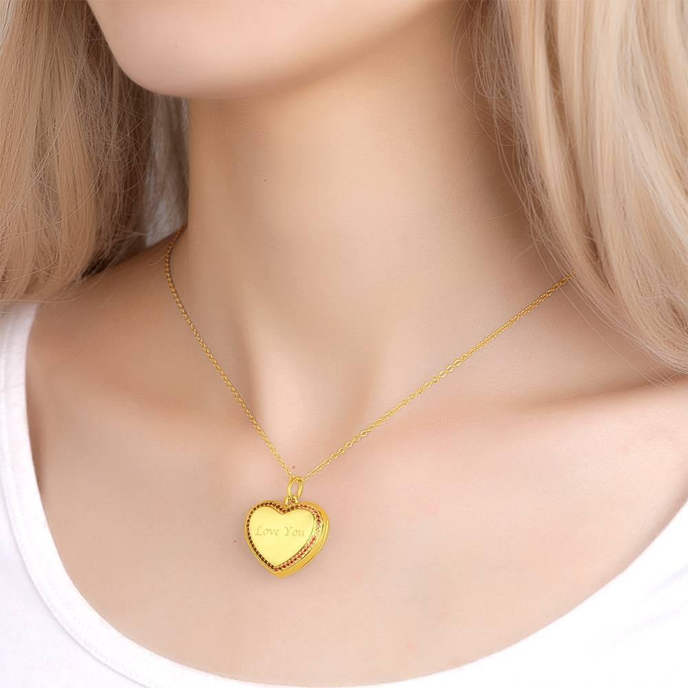 Photo Engraved Necklace Heart Locket Necklace Two Photos 14K Gold Plated - soufeelus