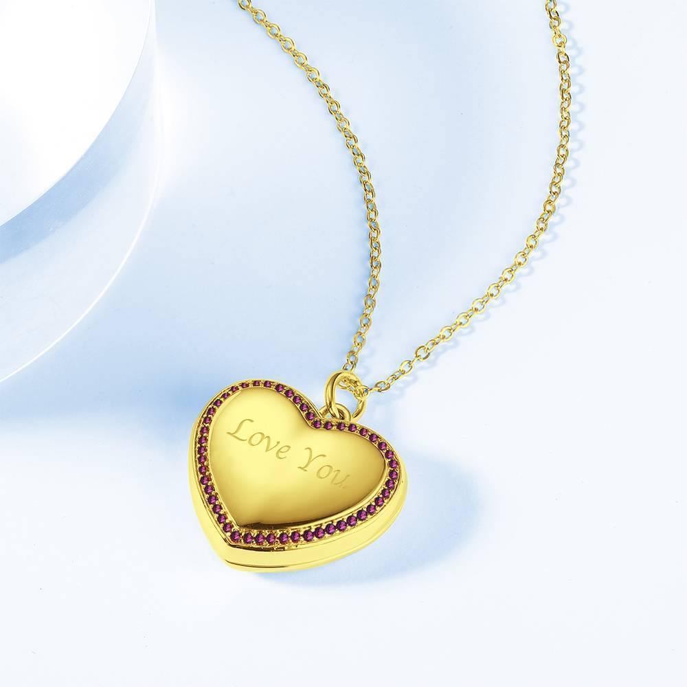 Photo Engraved Necklace Heart Locket Necklace Two Photos 14K Gold Plated - soufeelus