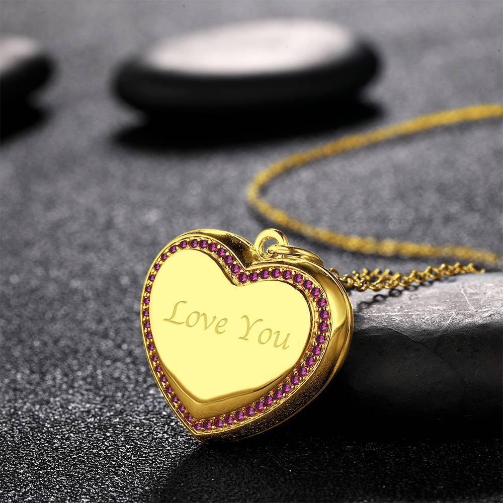 Photo Engraved Necklace Heart Locket Necklace Two Photos 14K Gold Plated - soufeelus