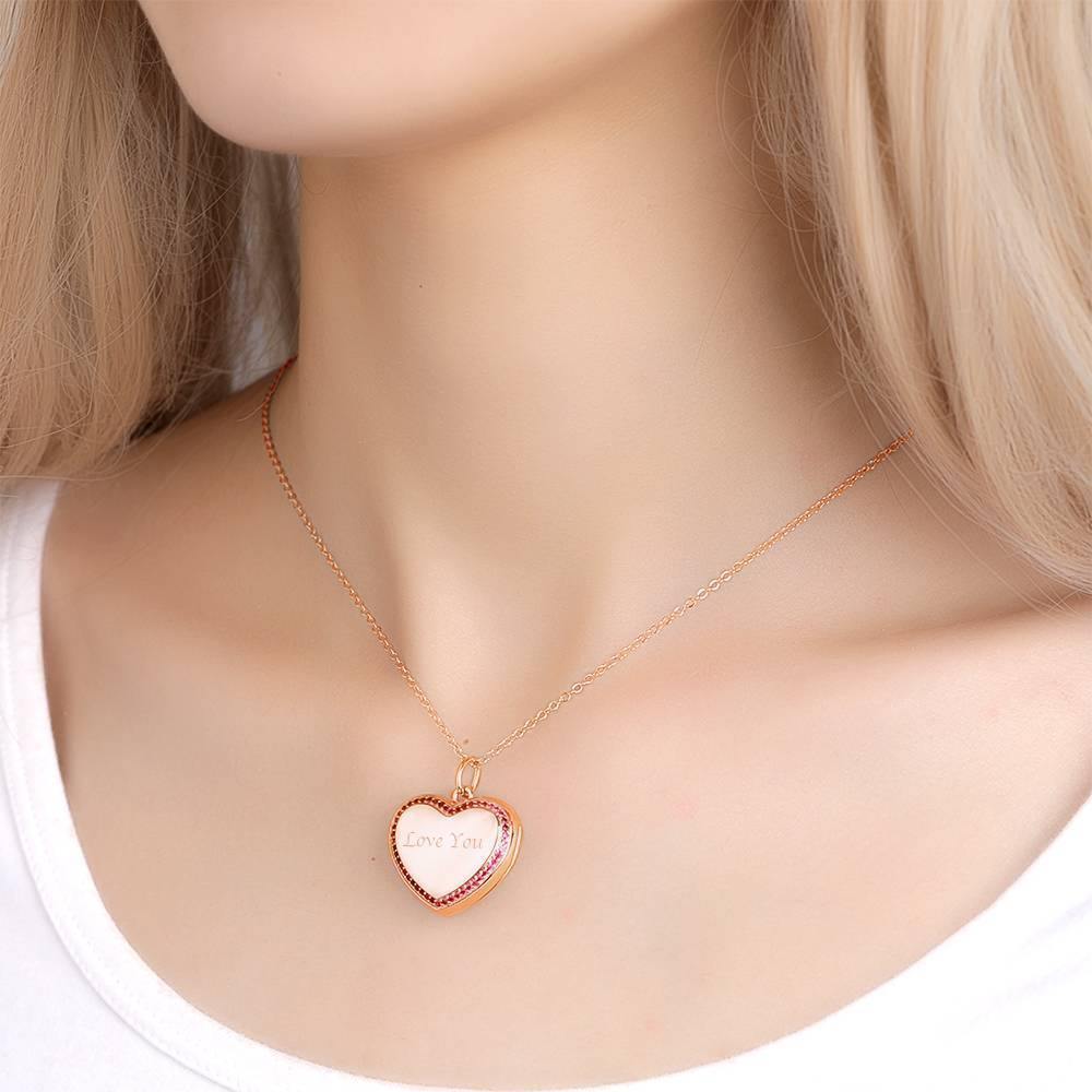 Photo Engraved Necklace Heart Locket Necklace Two Photos Perfect Gift Rose Gold Plated - soufeelus