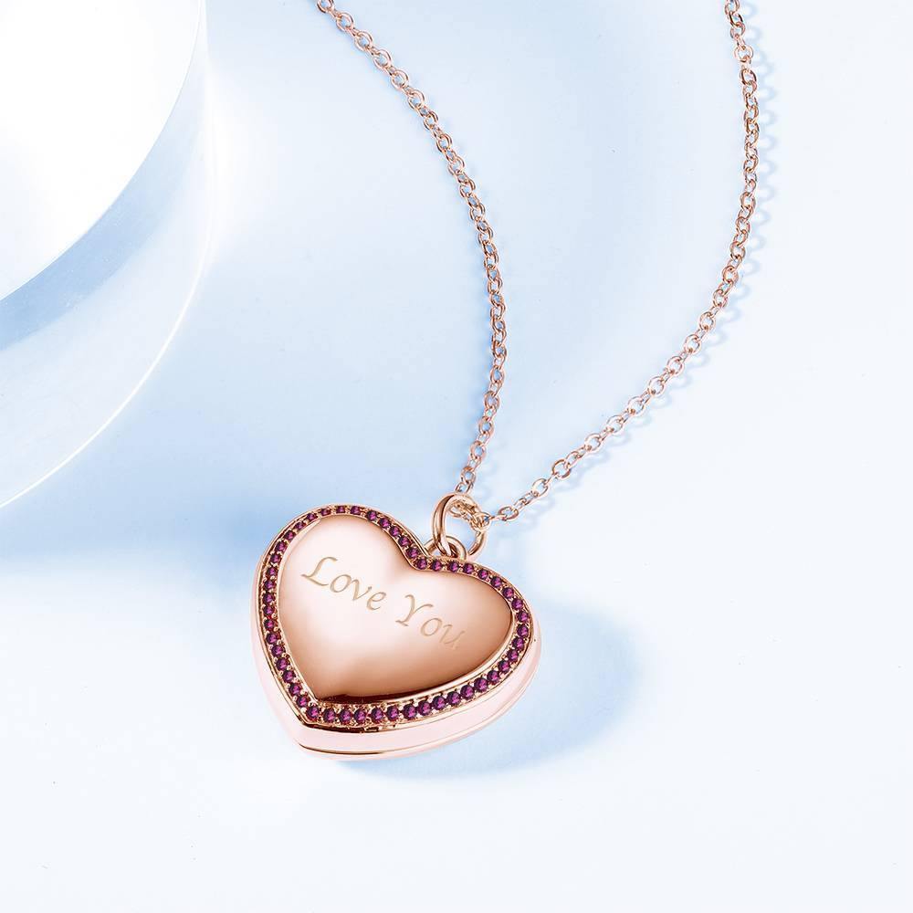 Photo Engraved Necklace Heart Locket Necklace Two Photos Perfect Gift Rose Gold Plated - soufeelus