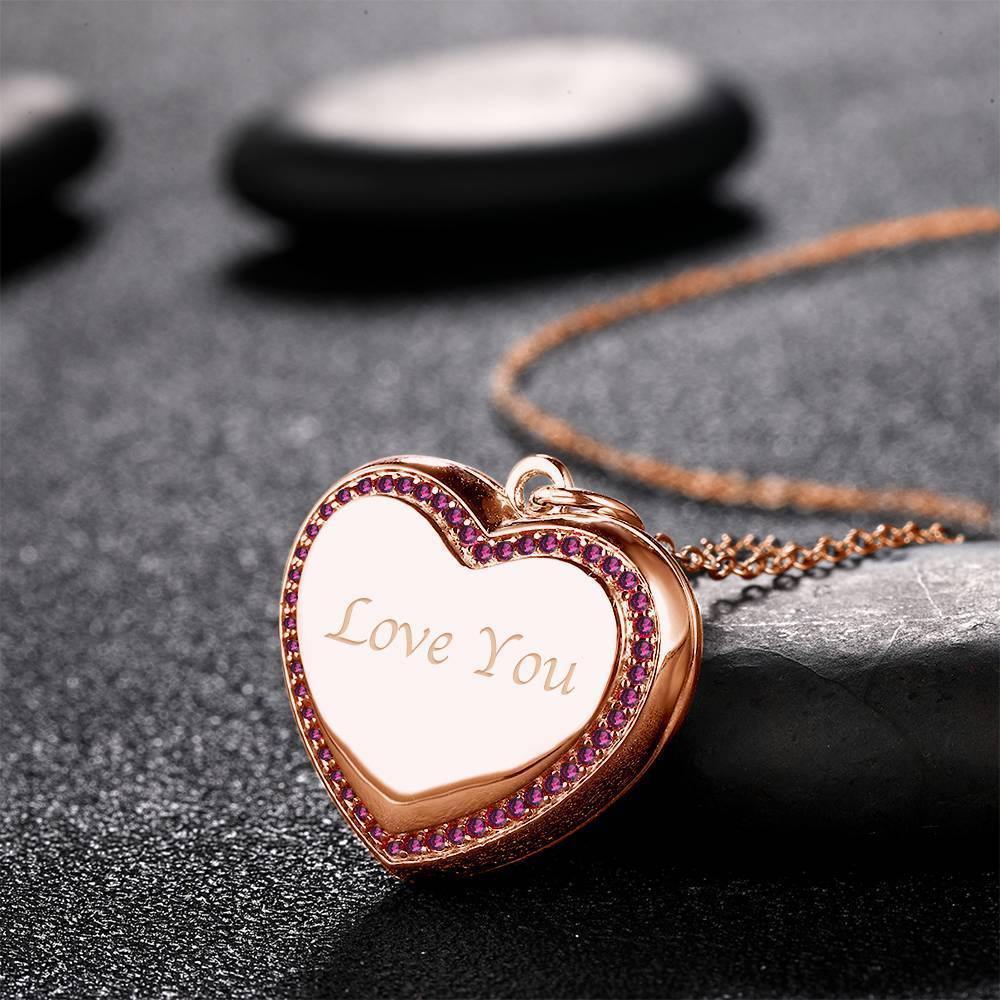 Photo Engraved Necklace Heart Locket Necklace Two Photos Perfect Gift Rose Gold Plated - soufeelus