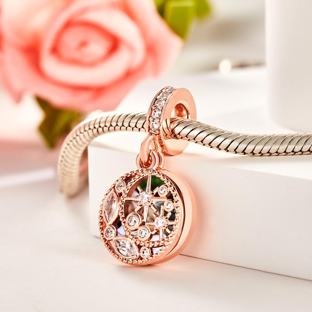 Custom Photo Engraved Charm Moon & Star Pendant Rose Gold Plated Gift for Mom -