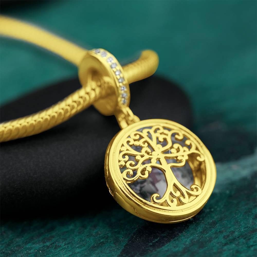 Family Tree Photo Stopper Charm Dangle 14K Gold Plated - soufeelus