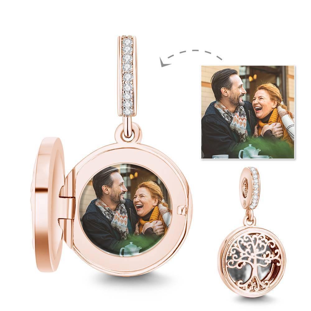 Family Tree Photo Stopper Charm Dangle Rose Gold Plated - soufeelus