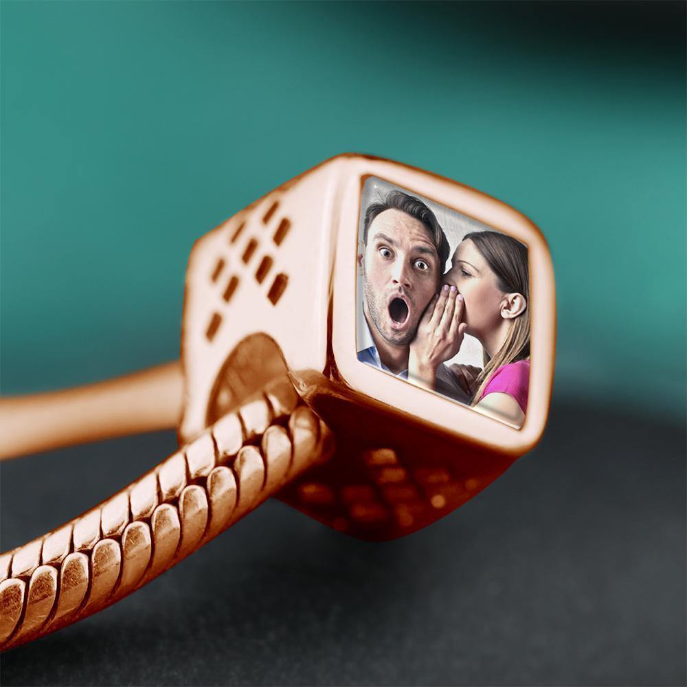 Square-shaped Photo Charm  Memorial Gift Rose Gold Plated - soufeelus