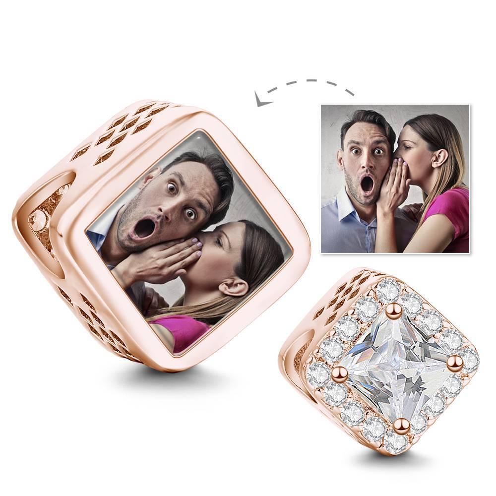 Square-shaped Photo Charm  Memorial Gift Rose Gold Plated - soufeelus