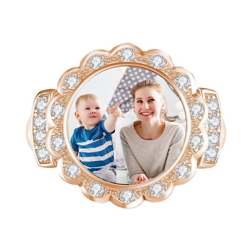 Mothers Day Gift Photo Ring Round Photo With Zircon