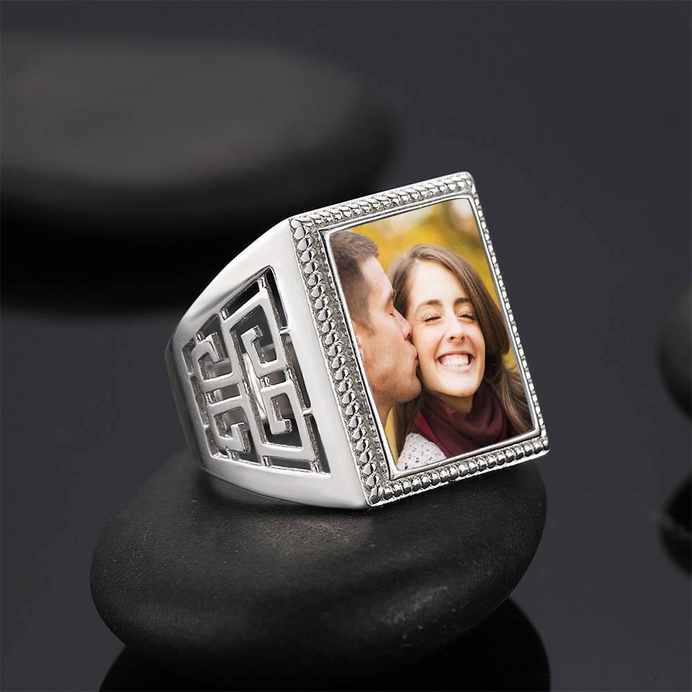 Mother's Gift  Photo Ring Square Photo Platinum Plated