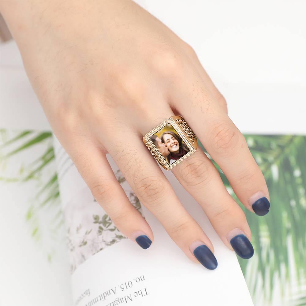 Mother's Gift  Photo Ring Square Photo 14K Gold Plated