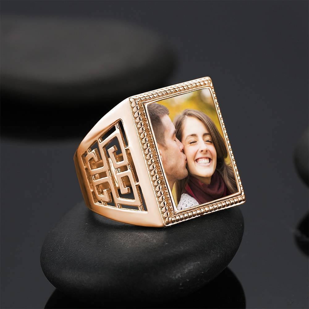 Mother's Gift  Photo Ring Square Photo 14K Gold Plated