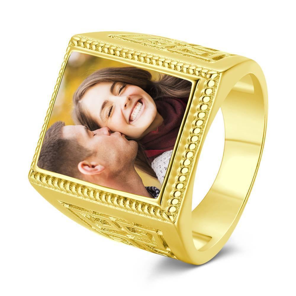 Photo Ring Square Photo with Hollow Rose Gold Plated