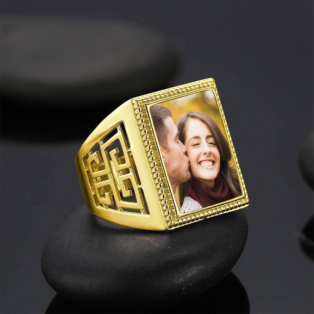 Photo Ring Square Photo with Hollow Rose Gold Plated
