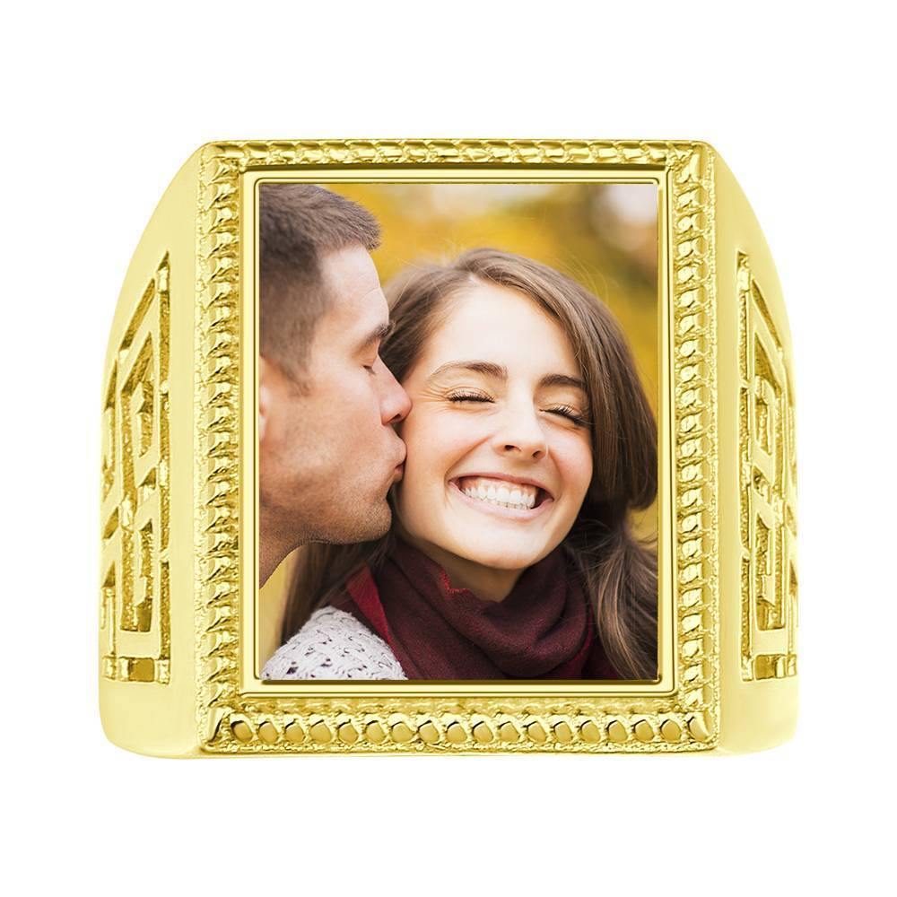 Photo Ring Square Photo with Hollow Rose Gold Plated