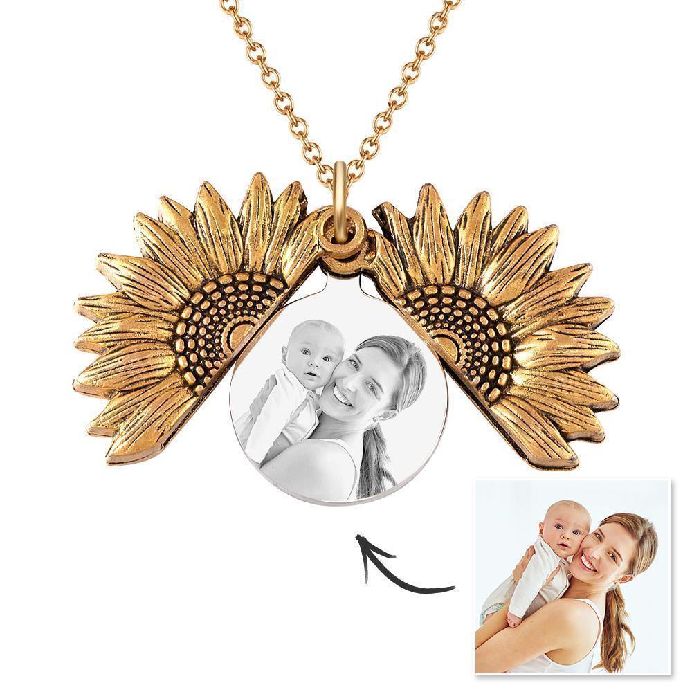 Sunflower Pendant Openable Necklace Sunflower Necklace with Your Photo Mother's Gift - soufeelus