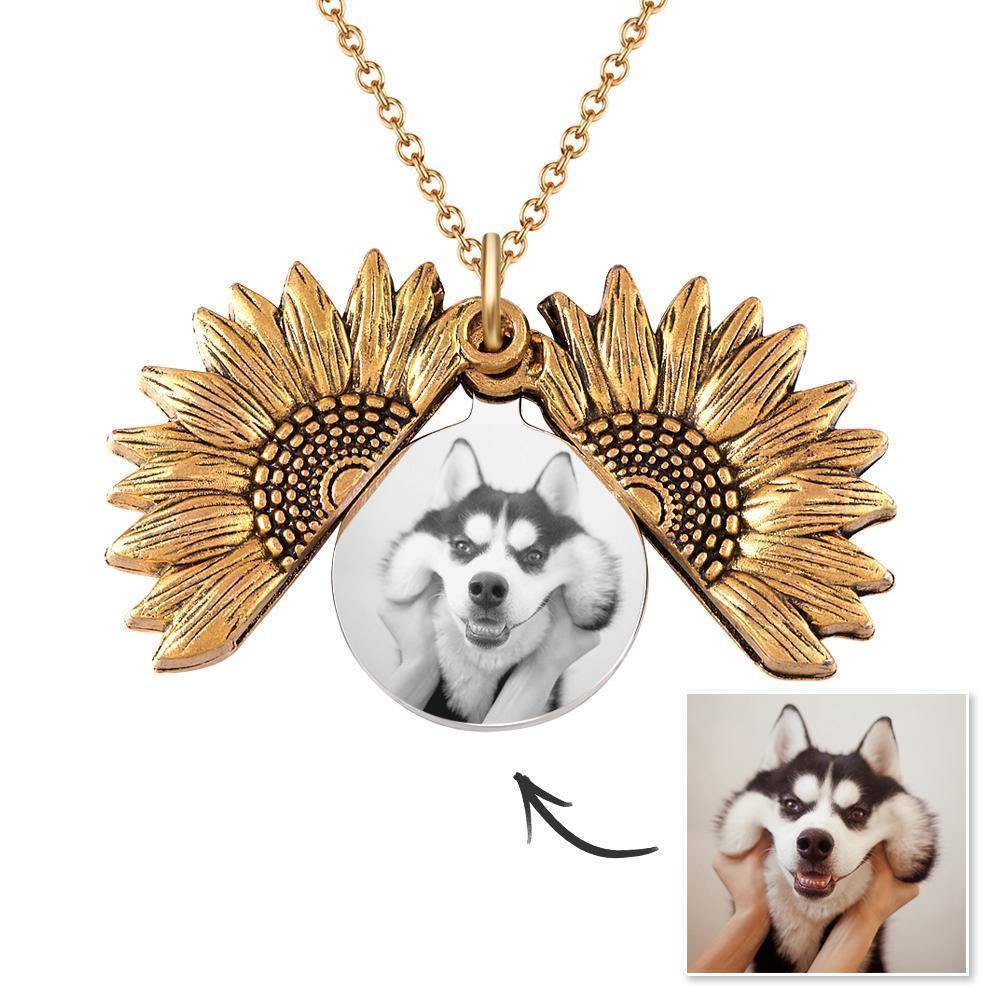 Sunflower Pendant Openable Necklace Sunflower Necklace with Your Photo Cute Pet - soufeelus