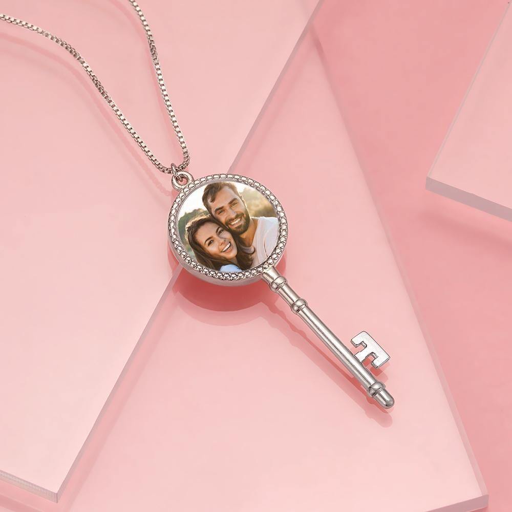 Photo Locket Necklace Key Necklace Couple's Gifts Memorial Gifts - soufeelus