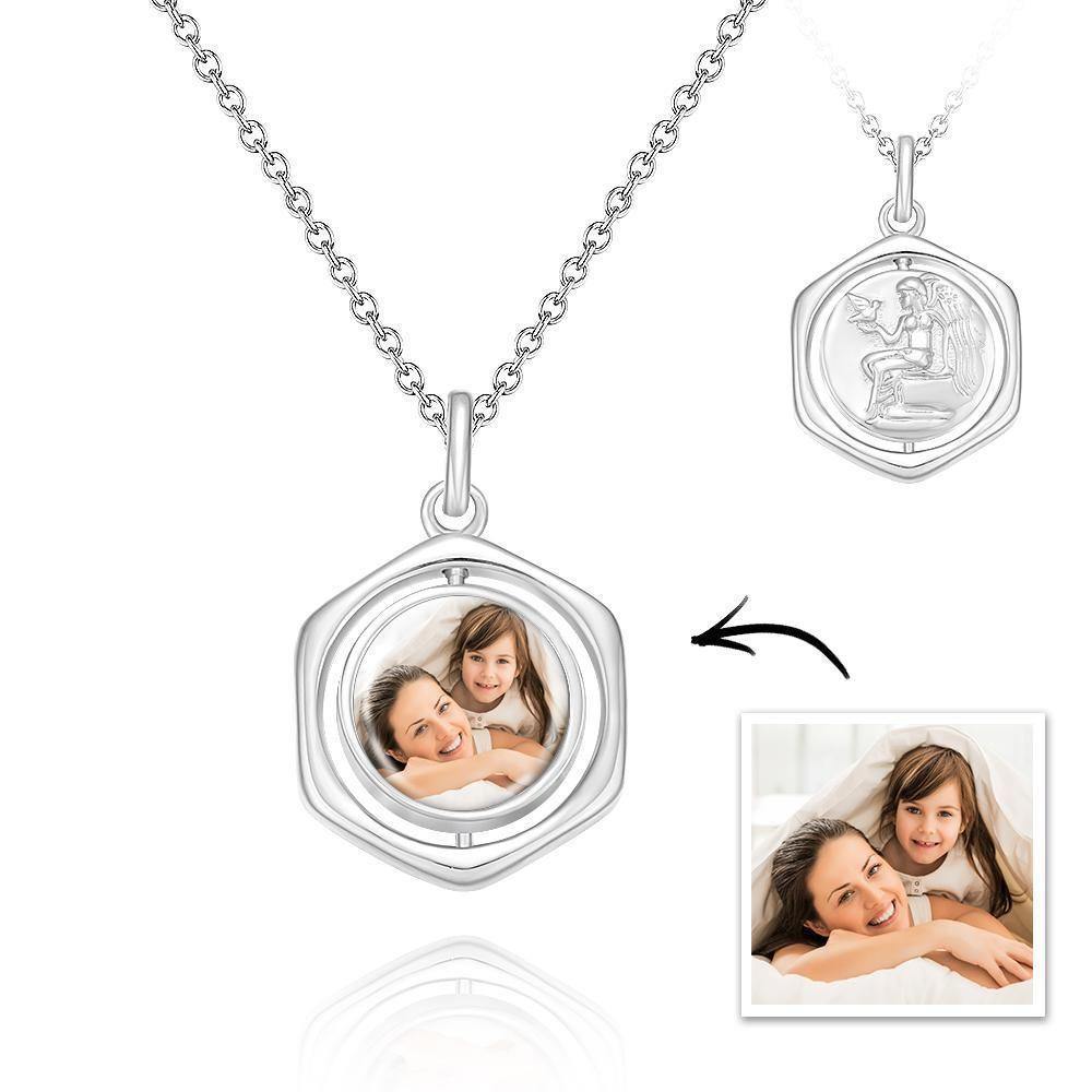 Photo Necklace Victory Wishing Coin Necklace Gift for Her Rose Gold Plated Silver - soufeelus