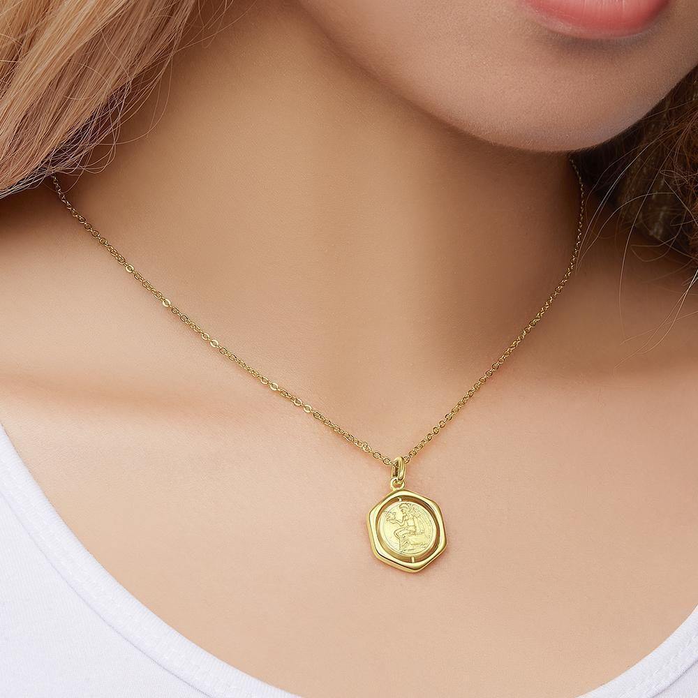 Photo Necklace Victory Wishing Coin Good Luck Necklace 14k Gold Plated - soufeelus