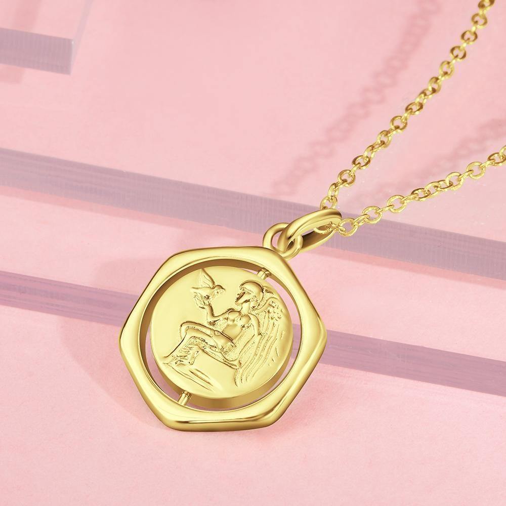 Photo Necklace Victory Wishing Coin Good Luck Necklace 14k Gold Plated - soufeelus