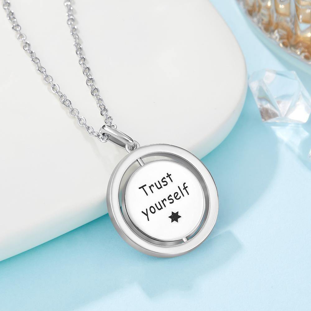 Photo Engraved Necklace Blessing Coin Memorial Gifts for Her Silver - soufeelus