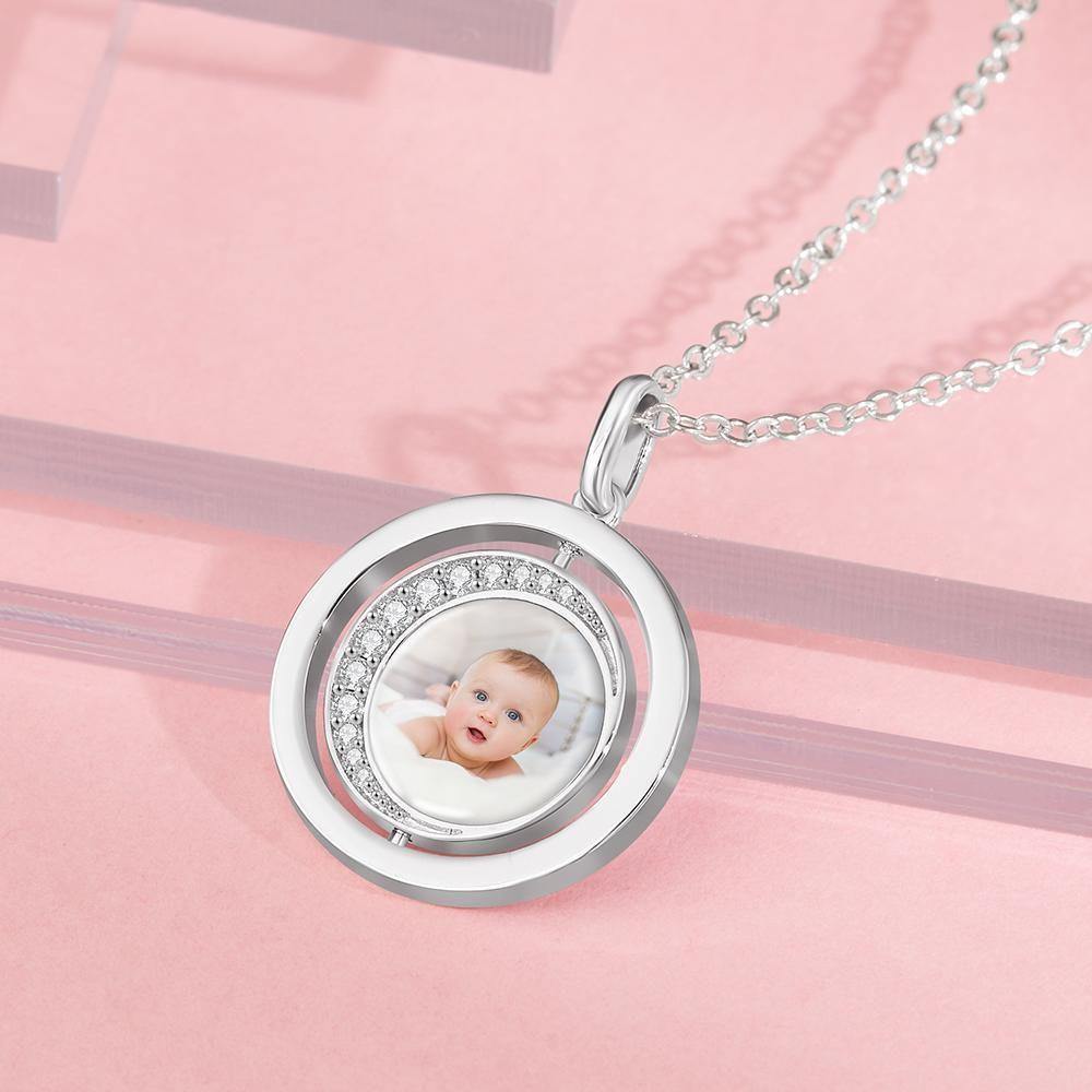 Photo Engraved Necklace Blessing Coin Memorial Gifts for Her Silver - soufeelus