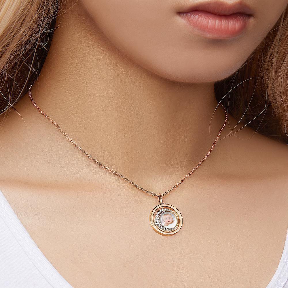 Photo Engraved  Necklace Blessing Coin Necklace Gift for Her Rose Gold Plated Silver - soufeelus