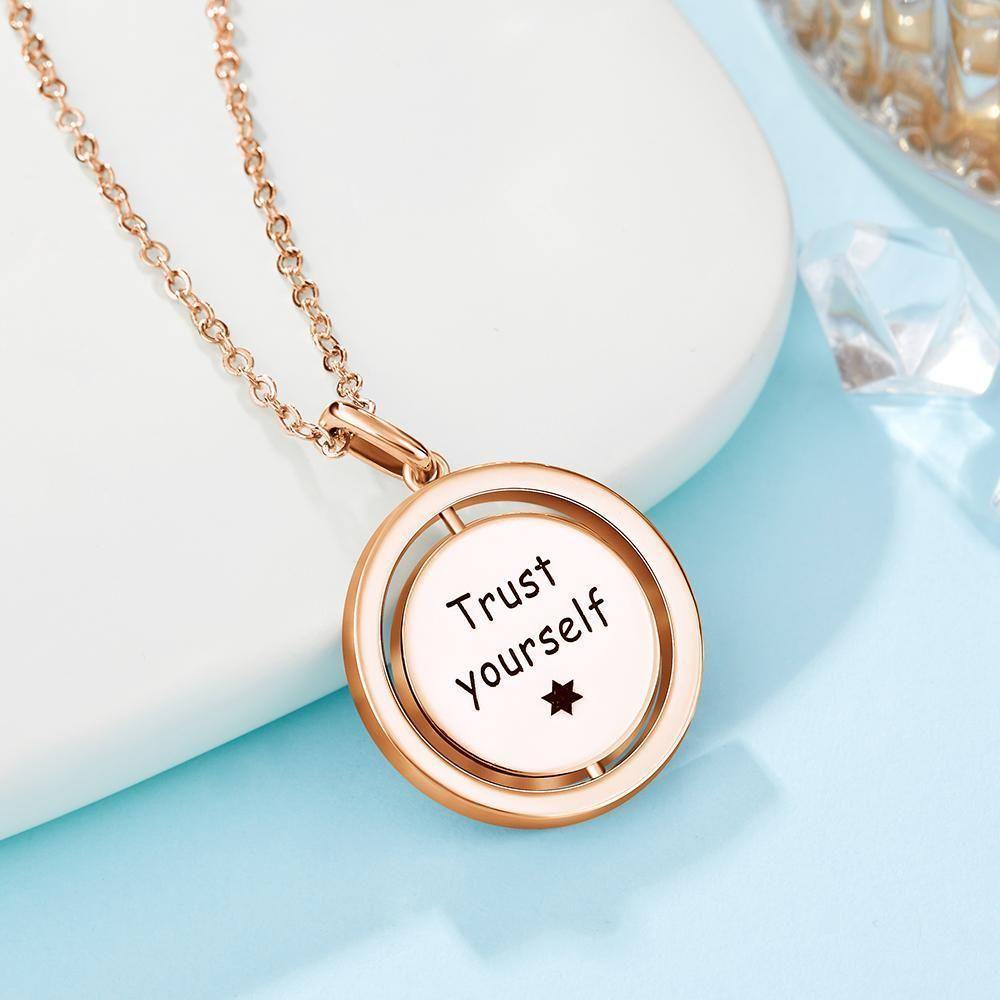 Photo Engraved Necklace Blessing Coin Necklace Gift for Her Rose Gold Plated - soufeelus
