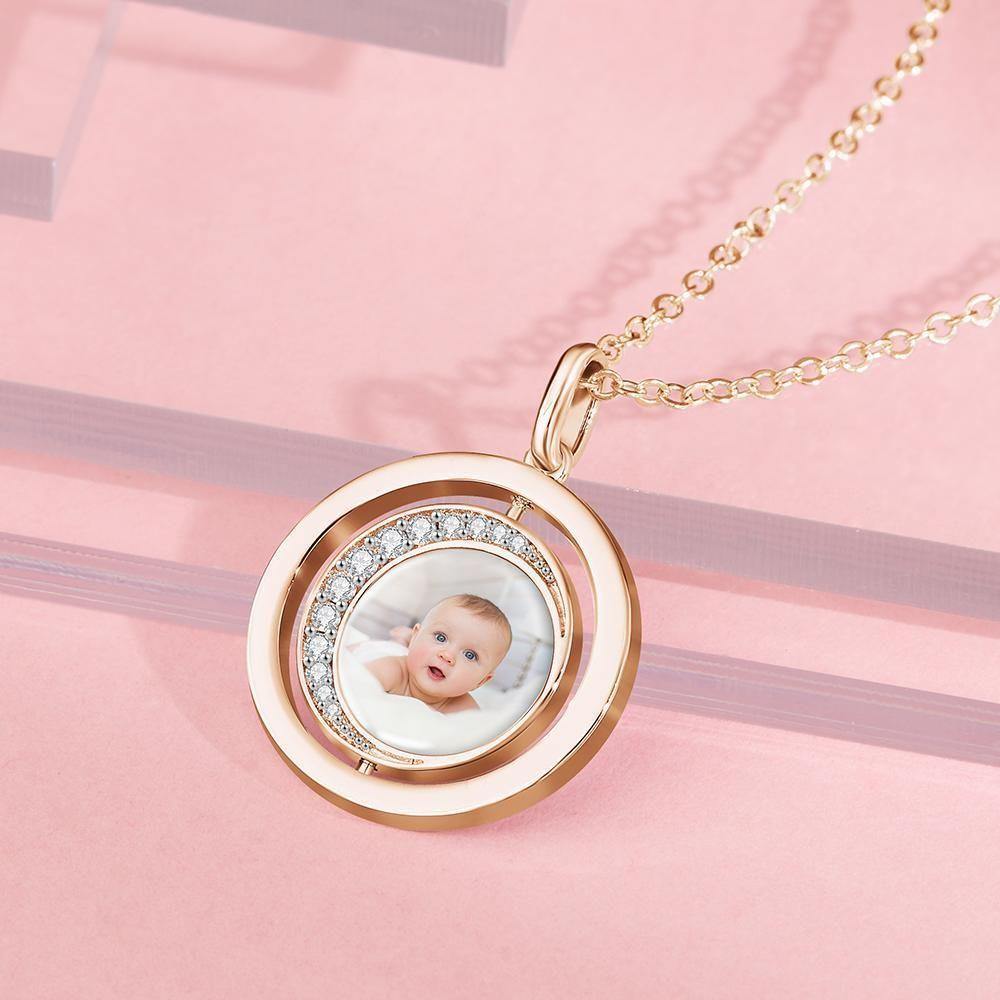 Photo Engraved  Necklace Blessing Coin Necklace Gift for Her Rose Gold Plated Silver - soufeelus
