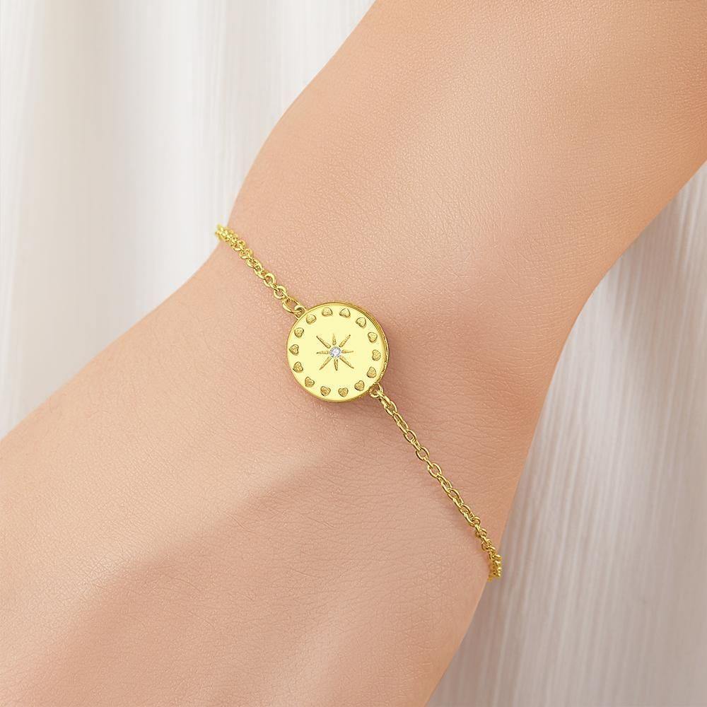 Photo Bracelet Sunshine Bracelet with Little Heart Good Luck Bracelet 14k Gold Plated - soufeelus