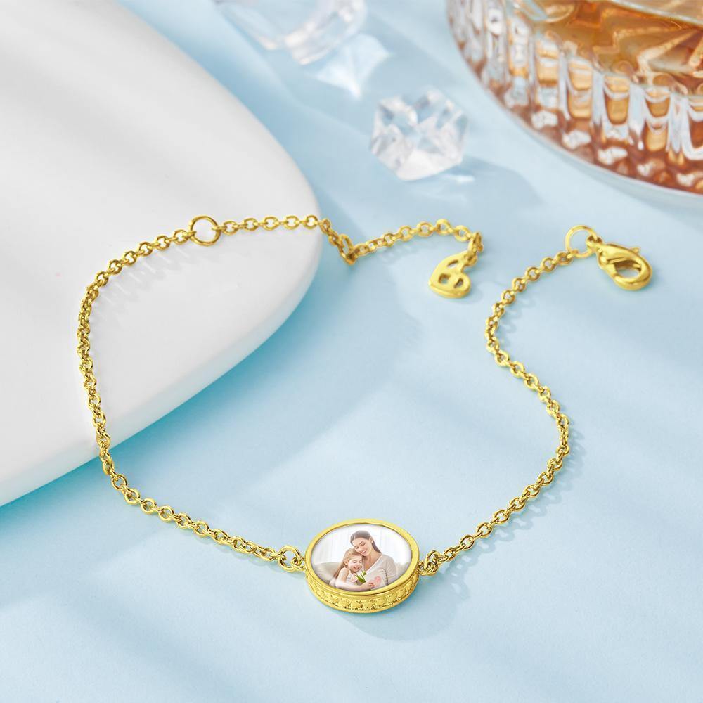 Photo Bracelet Sunshine Bracelet with Little Heart Good Luck Bracelet 14k Gold Plated - soufeelus