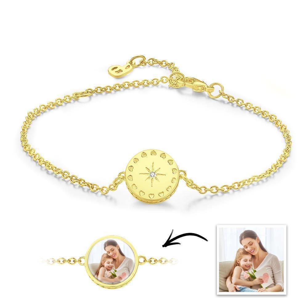 Photo Bracelet  Sunshine Bracelet with Little Heart Good Luck Bracelet 14k Gold Plated Silver - soufeelus