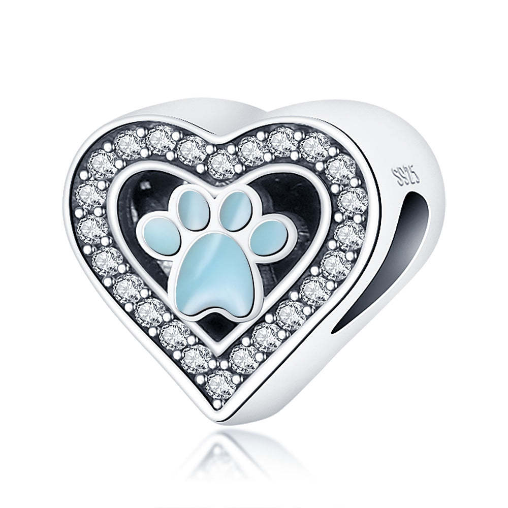 Blue Pet Paw Print Heart Charm - 
