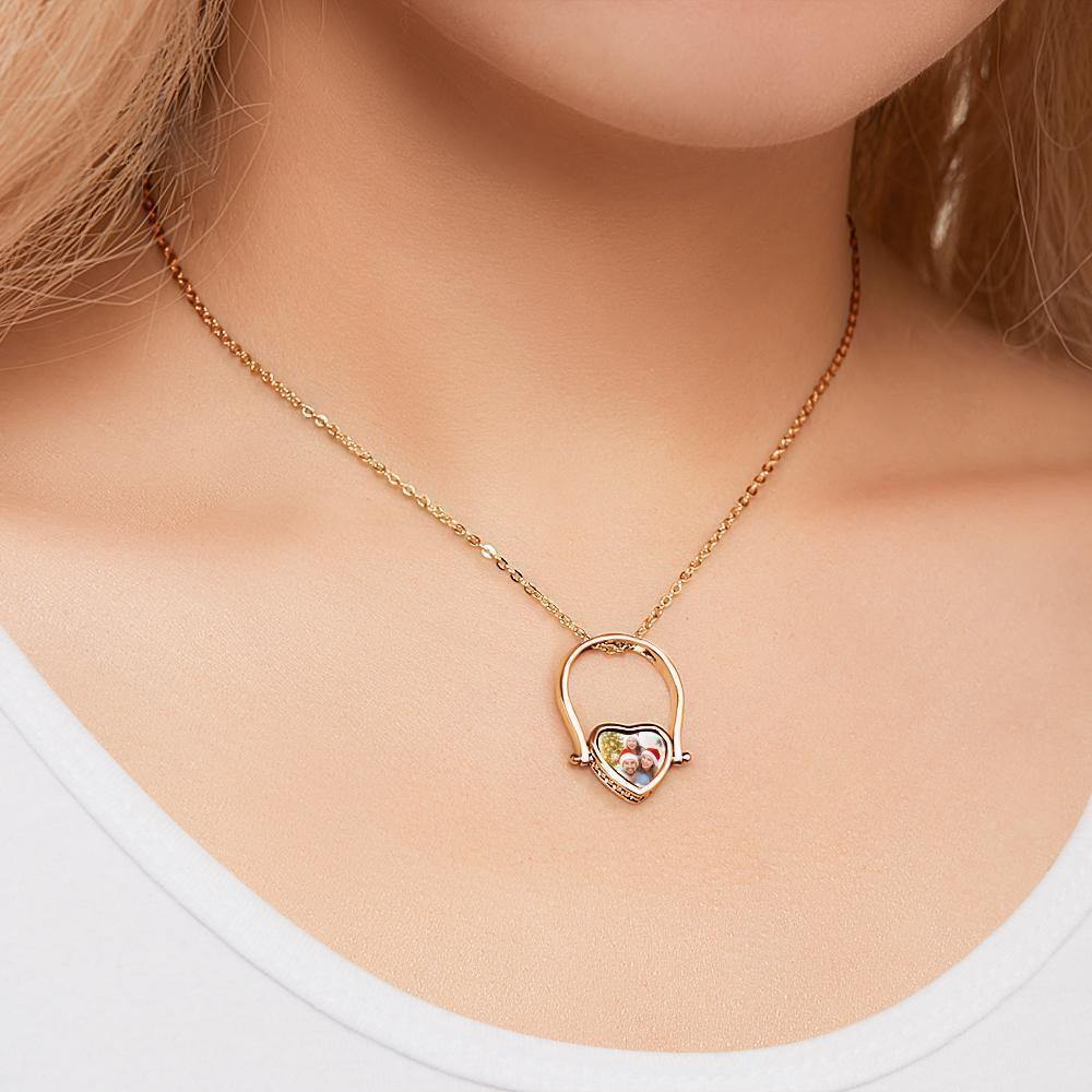 Custom Photo Necklace, Photo Ring Couple's Gifts Dual-use (Ring Size 5#) Rose Gold Plated - soufeelus