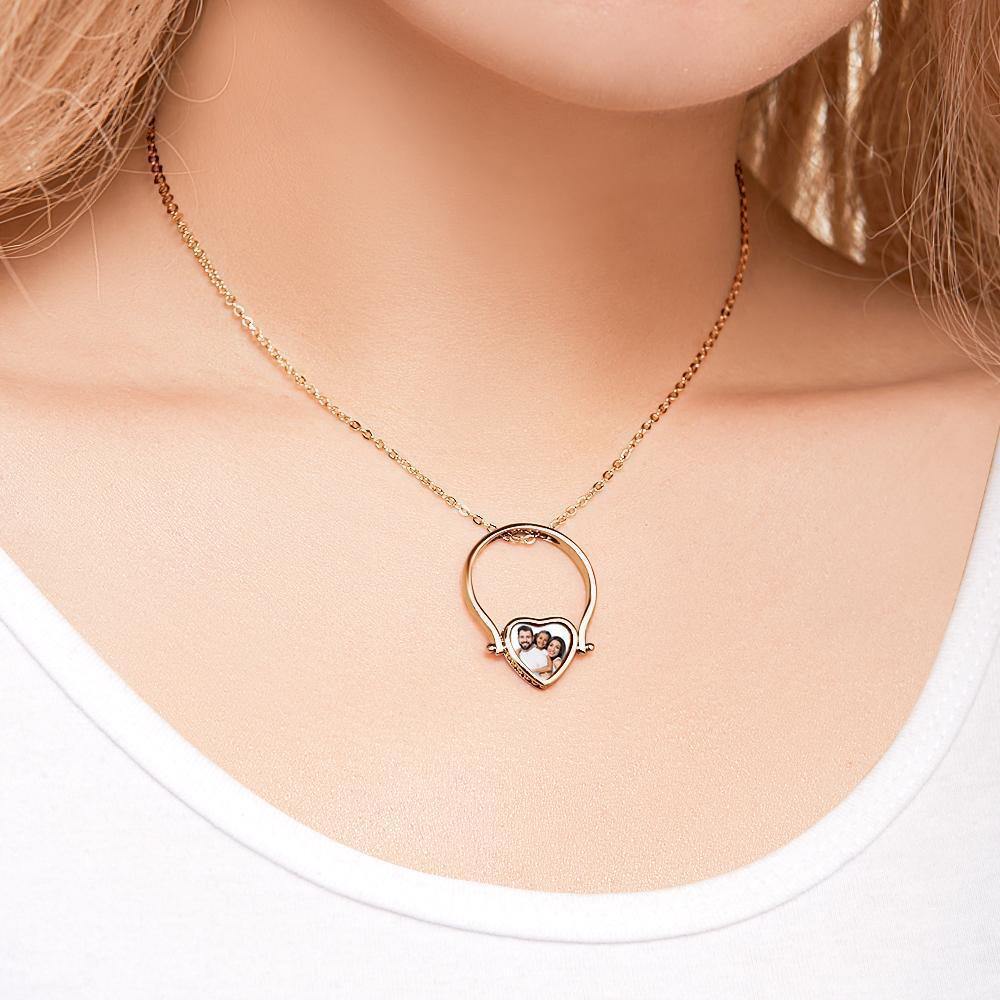 Photo Necklace, Photo Ring Couple's Gifts Dual-use (Ring Size 8#) Rose Gold Plated - soufeelus