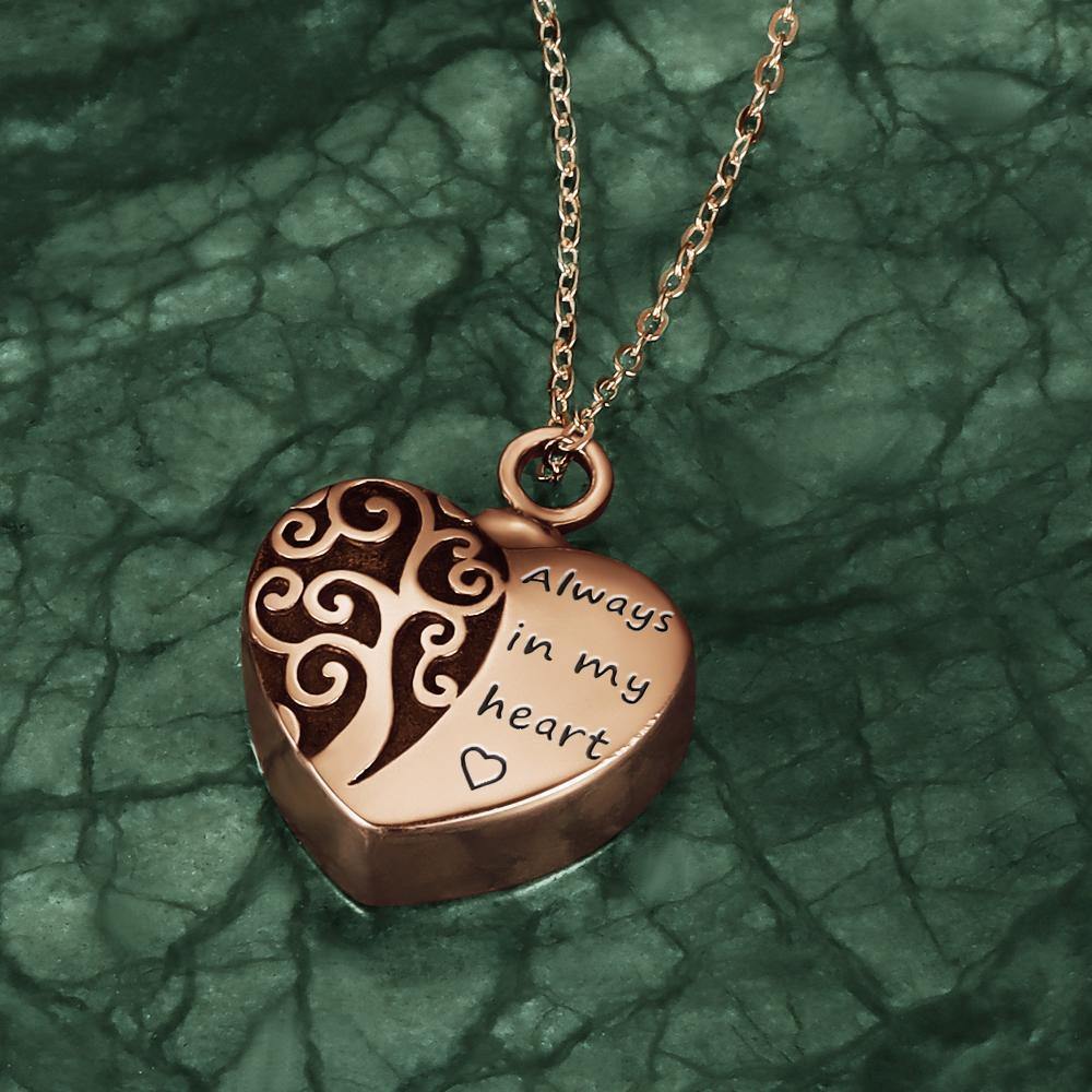 Engraved Urn Necklace Custom Heart Pendant Necklace  - Rose Gold - soufeelus