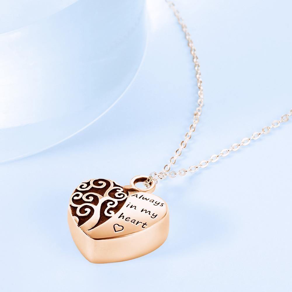 Engraved Urn Necklace Custom Heart Pendant Necklace  - Rose Gold - soufeelus