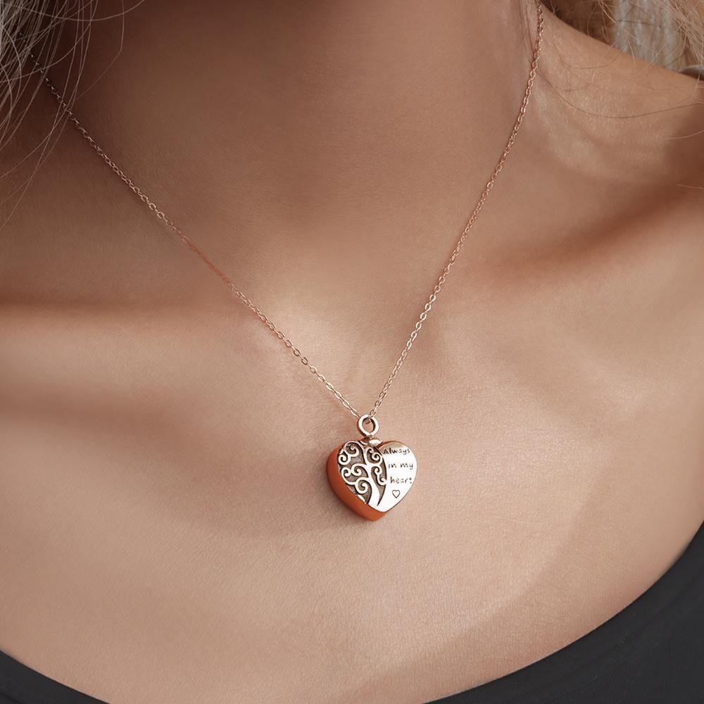 Engraved Urn Necklace Custom Heart Pendant Necklace  - Rose Gold - soufeelus