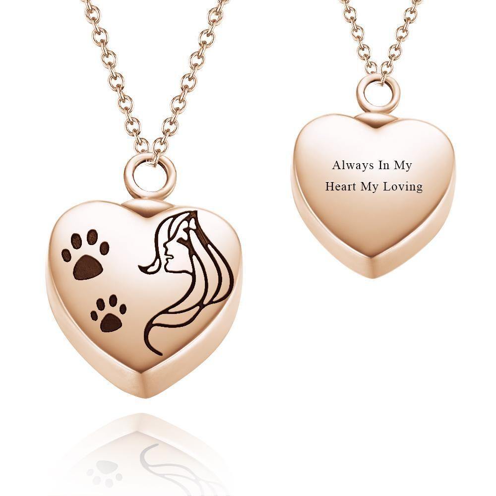 Urn Necklace Engraved Necklace Cremation Jewellery Memorial Gifts for Pets Rose Gold Plated - soufeelus