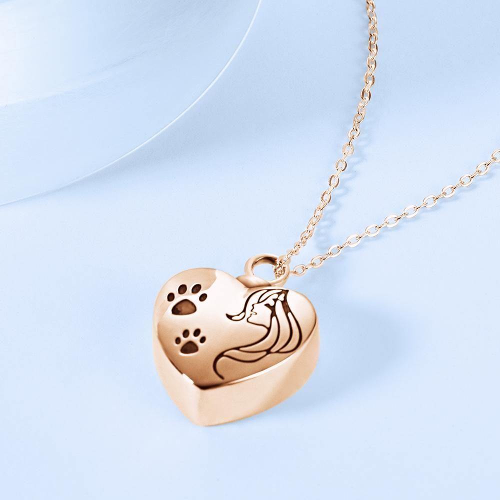 Urn Necklace Engraved Necklace Cremation Jewellery Memorial Gifts for Pets Rose Gold Plated - soufeelus