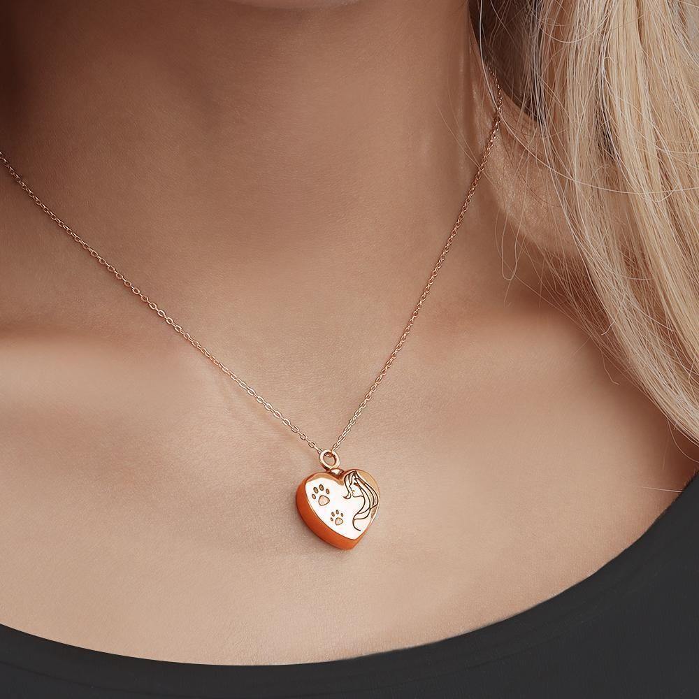 Engraved Urn Necklace Heart Necklace for Ashes Custom Pendant Necklace - Rose Gold - soufeelus
