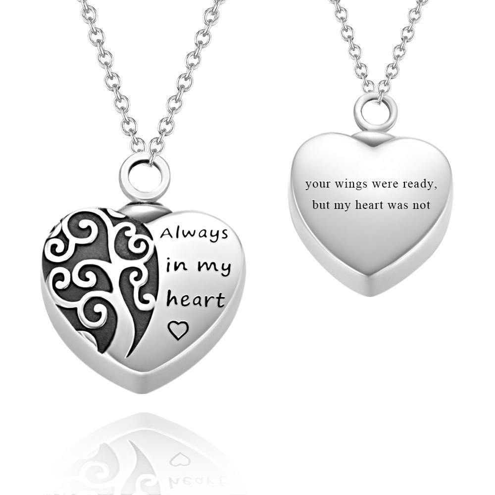 Engraved Urn Necklace Custom Heart Pendant Necklace - Silver - soufeelus