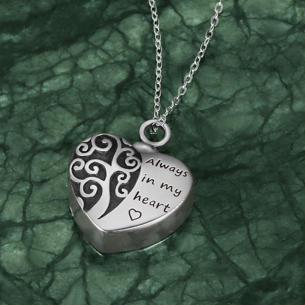 Engraved Urn Necklace Custom Heart Pendant Necklace - Silver - soufeelus